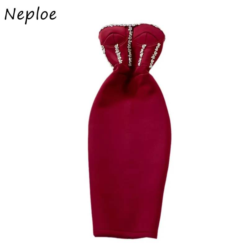 Neploe Sleeveless Strapless Bodycon Dress