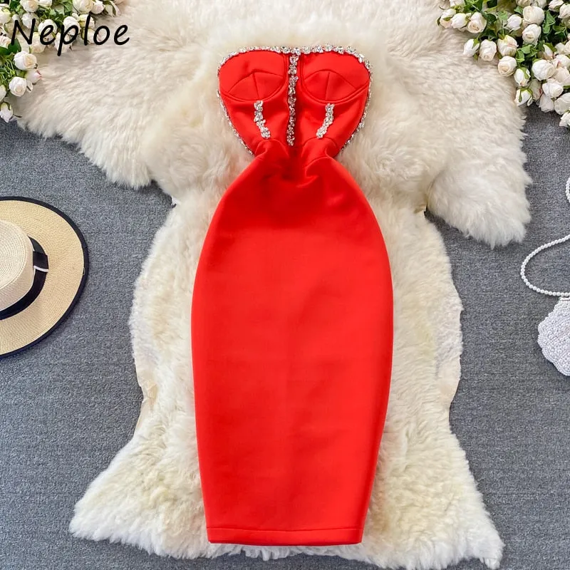 Neploe Sleeveless Strapless Bodycon Dress