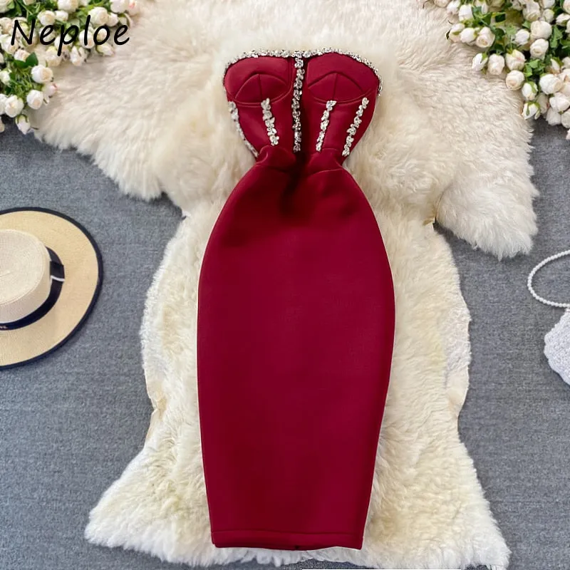 Neploe Sleeveless Strapless Bodycon Dress