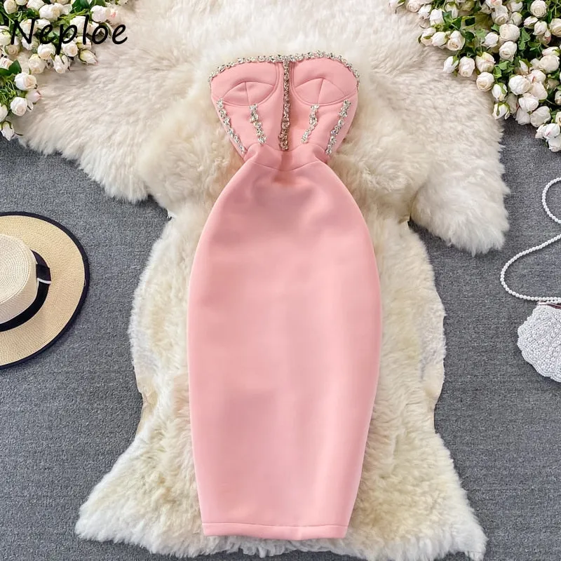 Neploe Sleeveless Strapless Bodycon Dress