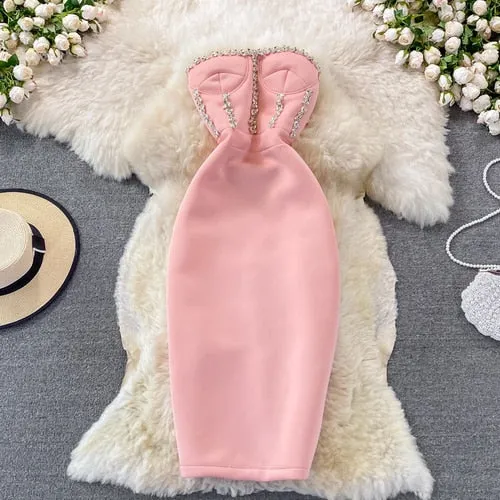 Neploe Sleeveless Strapless Bodycon Dress