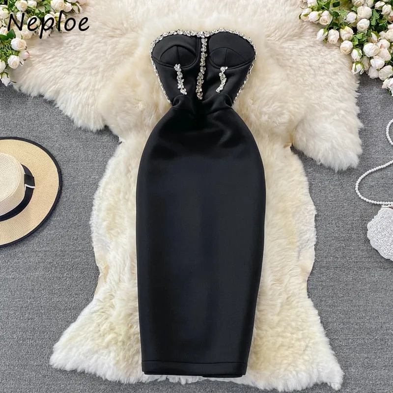 Neploe Sleeveless Strapless Bodycon Dress
