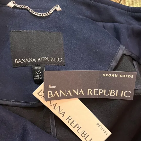 NWT Banana Republic Navy Blue Faux Suede Cropped Biker Jacket