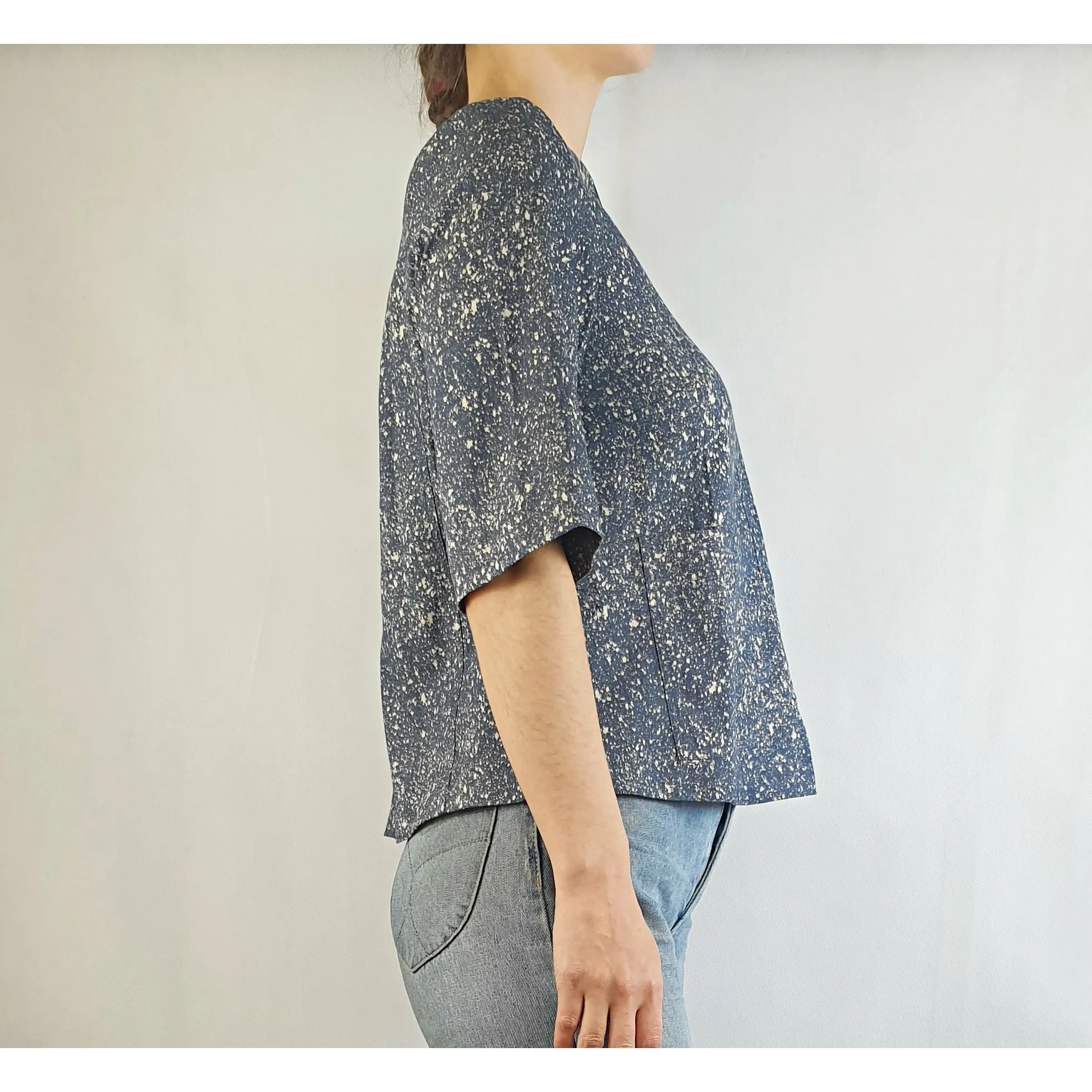 Obus blue 3/4 sleeve top with cream splodge print size 1 (best fits size 6-8)