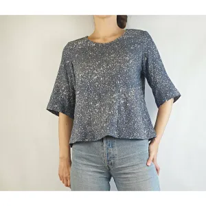 Obus blue 3/4 sleeve top with cream splodge print size 1 (best fits size 6-8)