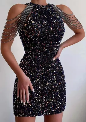 Off Shoulder Gold Sequin Dress