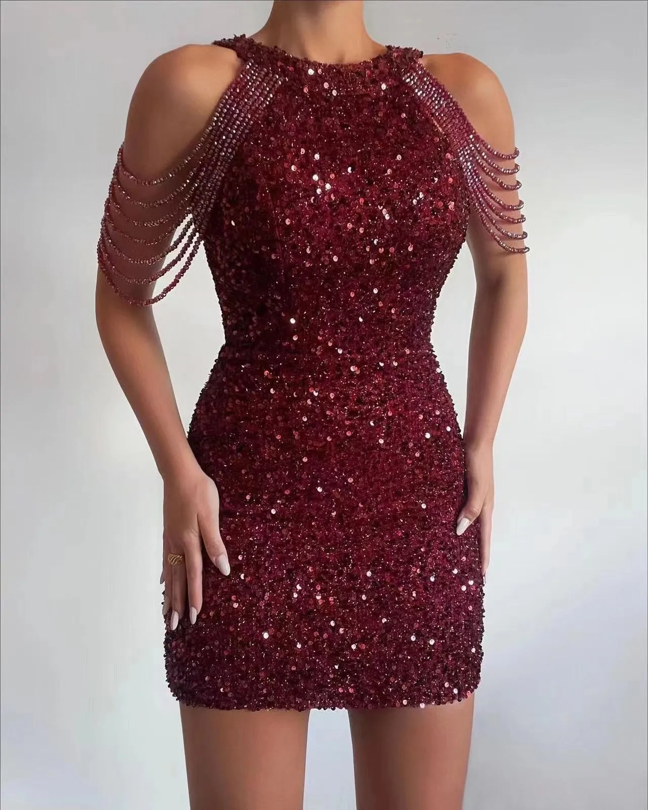 Off Shoulder Gold Sequin Dress