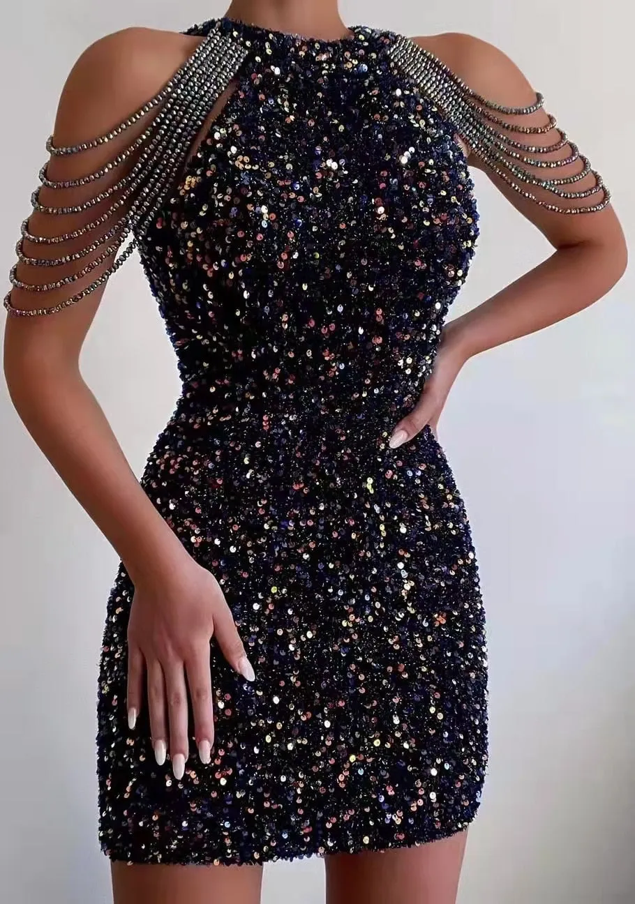Off Shoulder Gold Sequin Dress