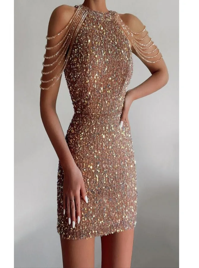 Off Shoulder Gold Sequin Dress