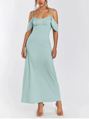 Off the Shoulder Adjustable Straps Ruched Maxi Dress