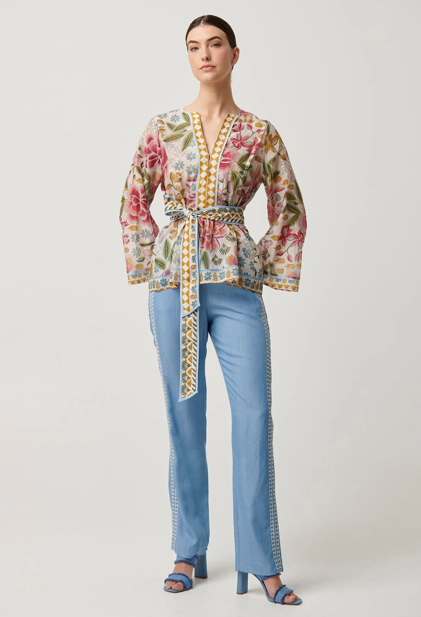 Once Was - Emery Cotton Silk Kaftan Tie Top - Azalea Fields