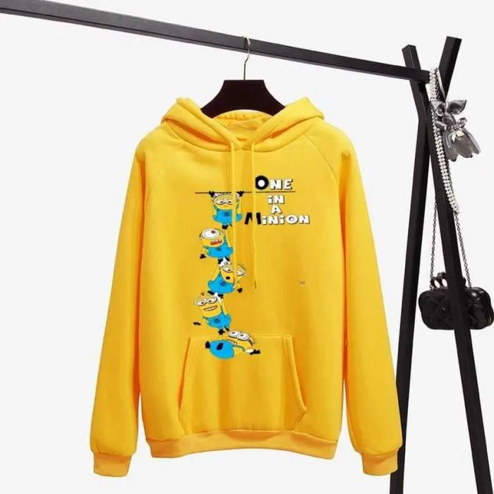 One In Stylish Yellow Printed Hoodie For Women