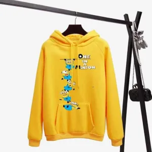 One In Stylish Yellow Printed Hoodie For Women