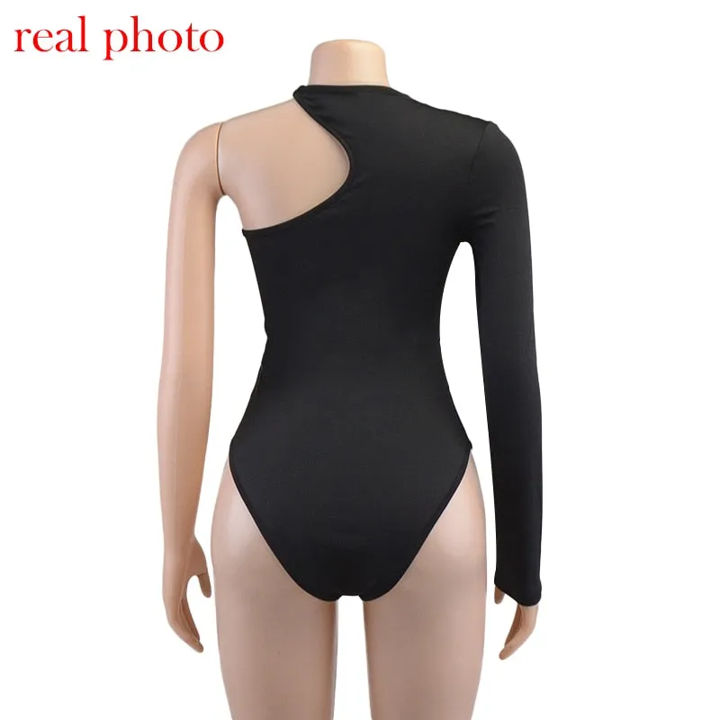 One Shoulder Sexy Backless Twist Bodysuits Women's Slim High Waist Bodysuit Club Party Streetwear
