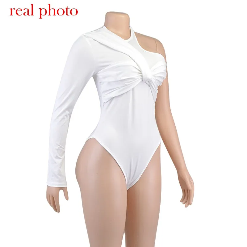One Shoulder Sexy Backless Twist Bodysuits Women's Slim High Waist Bodysuit Club Party Streetwear
