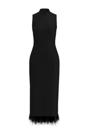 OSTRICH FEATHER EMBELLISHED CHEONGSAM DRESS