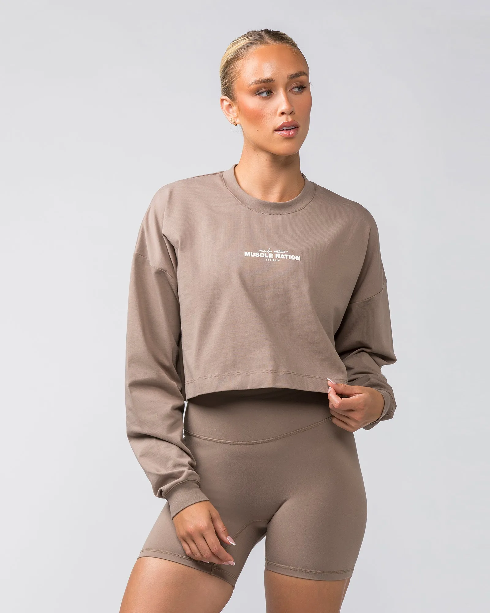 Pace Cropped Long Sleeve Tee - Mushroom