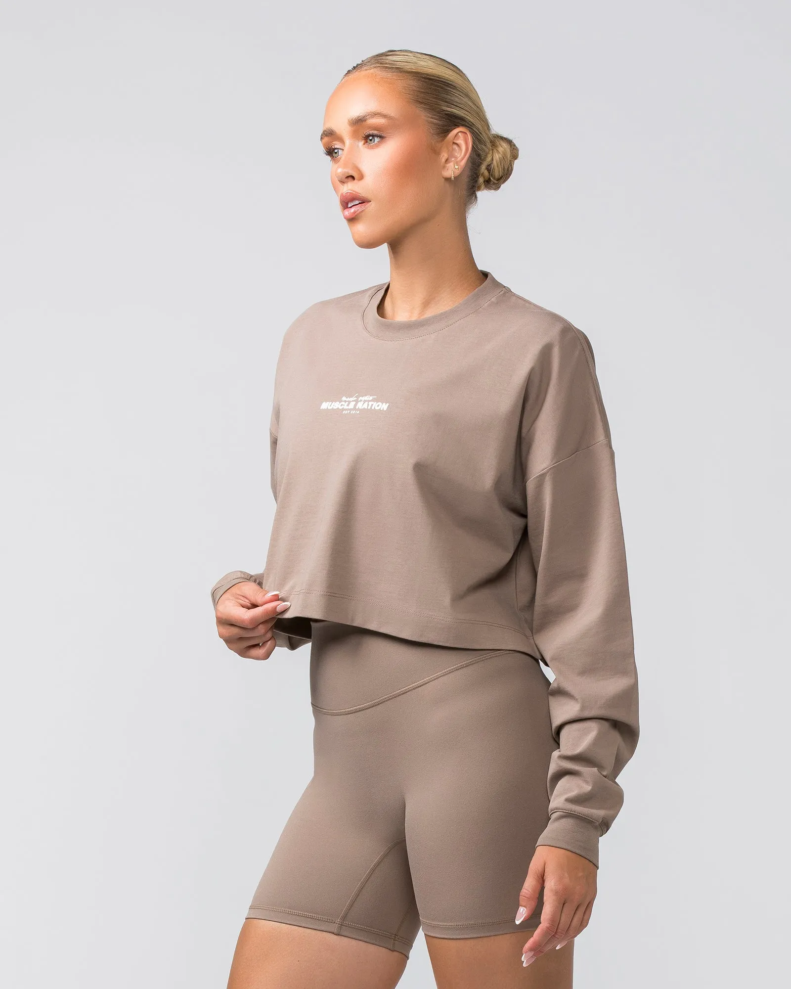 Pace Cropped Long Sleeve Tee - Mushroom