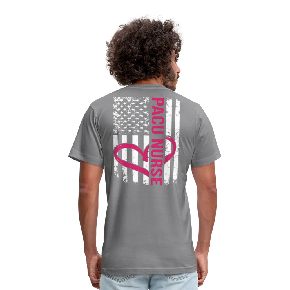 PACU Nurse Flag Pink Heart Unisex Jersey T-Shirt by Bella   Canvas