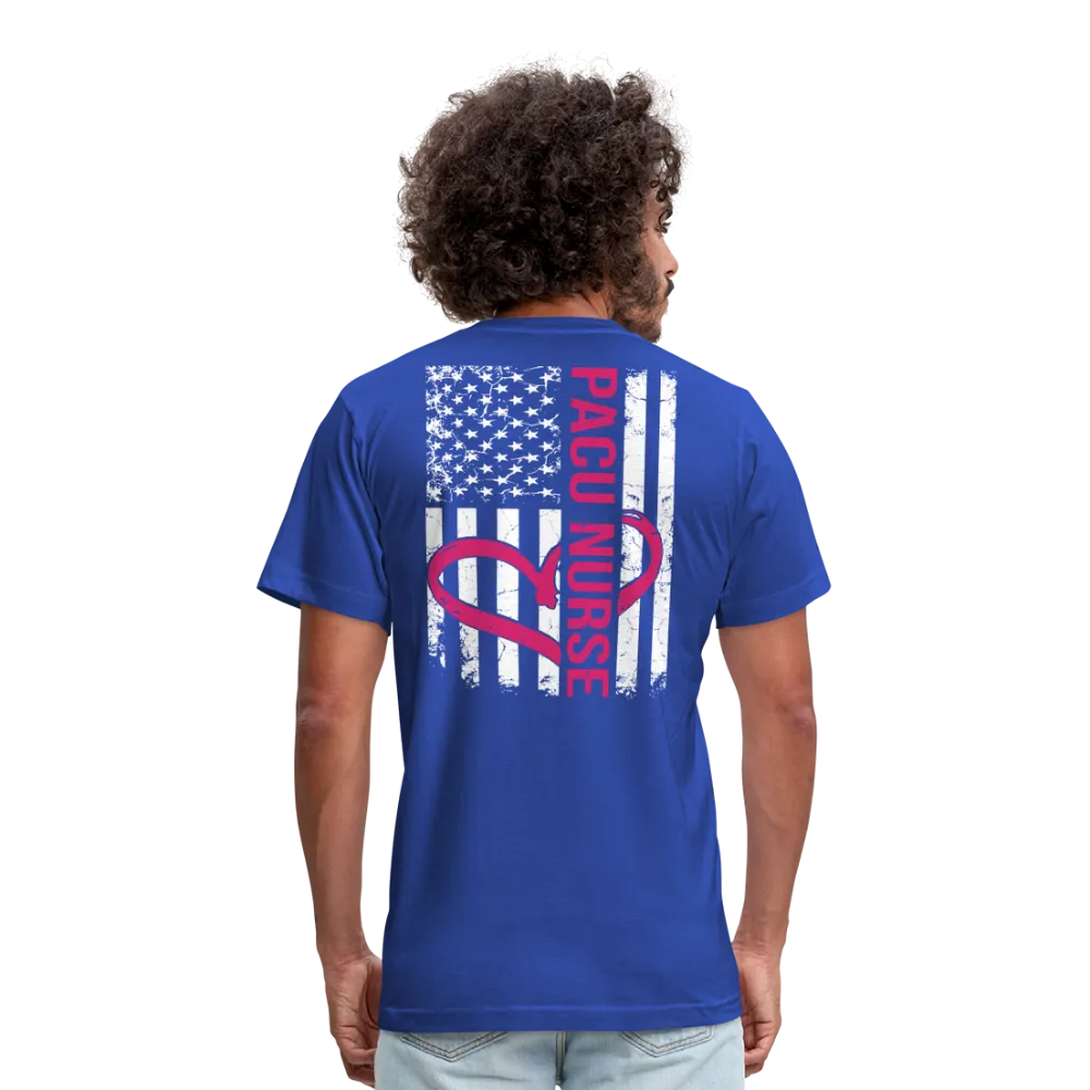 PACU Nurse Flag Pink Heart Unisex Jersey T-Shirt by Bella   Canvas