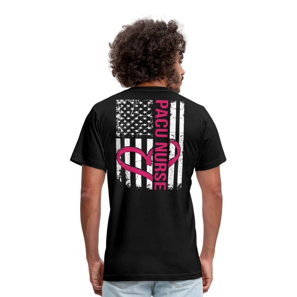 PACU Nurse Flag Pink Heart Unisex Jersey T-Shirt by Bella   Canvas