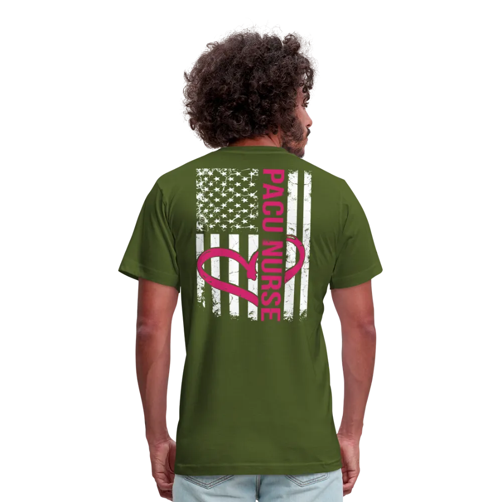 PACU Nurse Flag Pink Heart Unisex Jersey T-Shirt by Bella   Canvas
