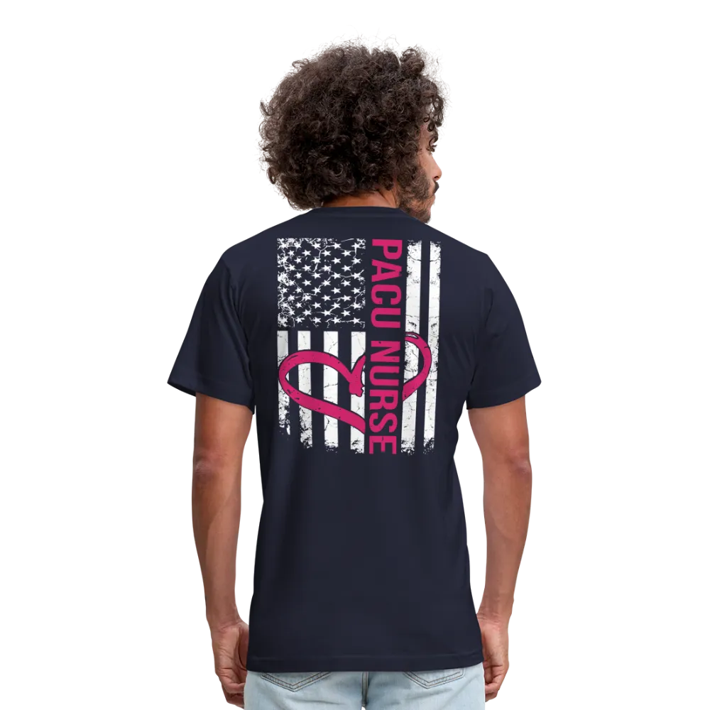 PACU Nurse Flag Pink Heart Unisex Jersey T-Shirt by Bella   Canvas