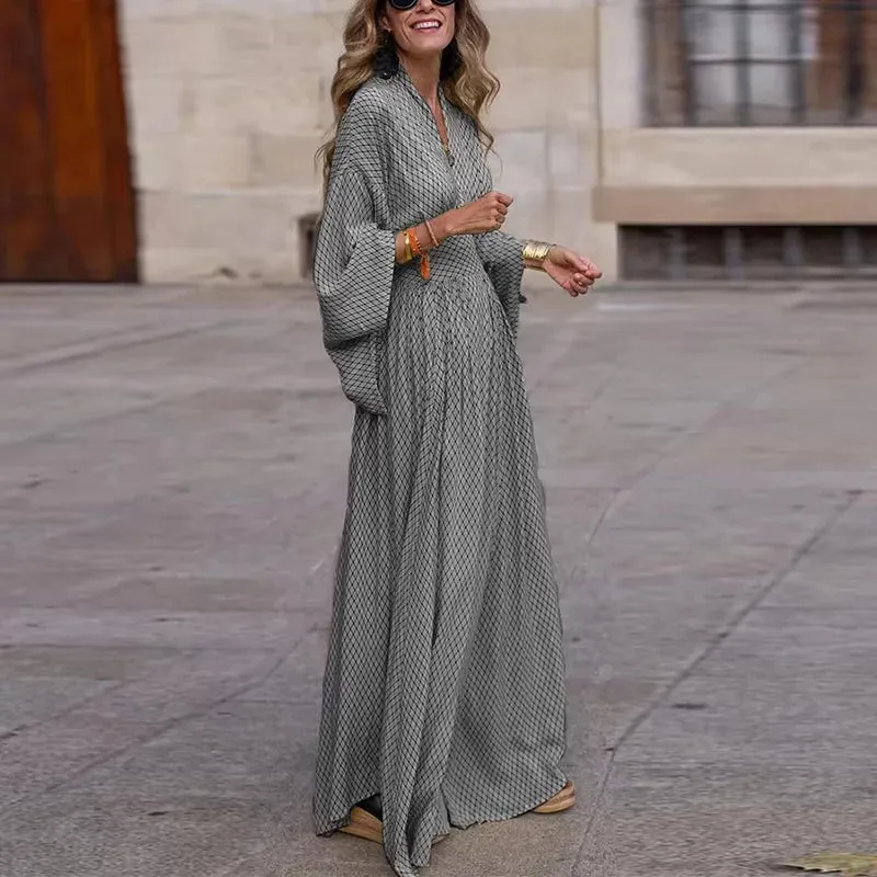 Pattern Print Slim Long Dress