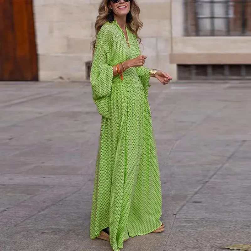 Pattern Print Slim Long Dress