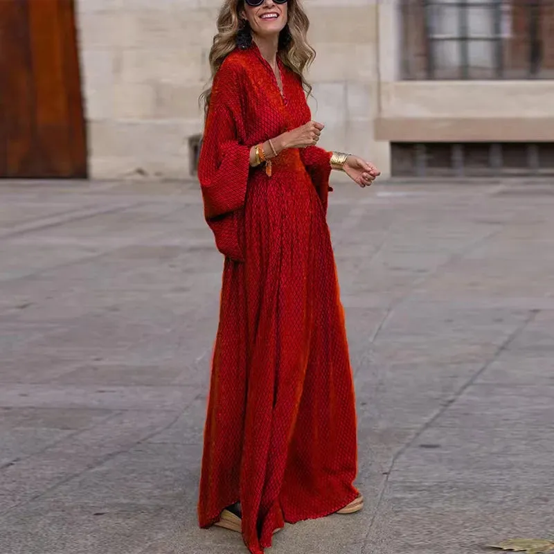 Pattern Print Slim Long Dress