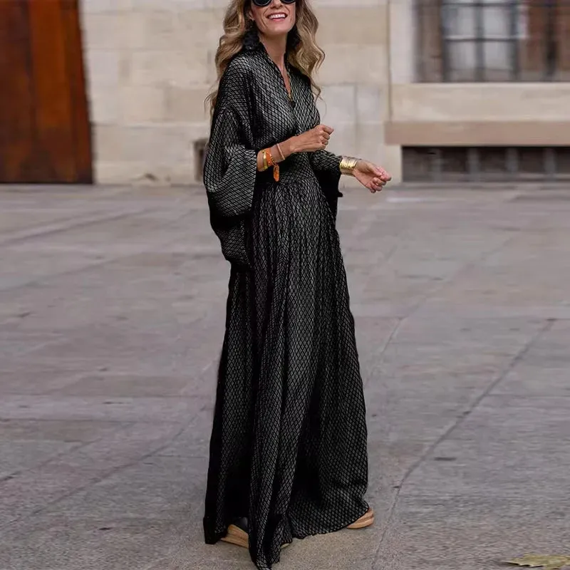 Pattern Print Slim Long Dress