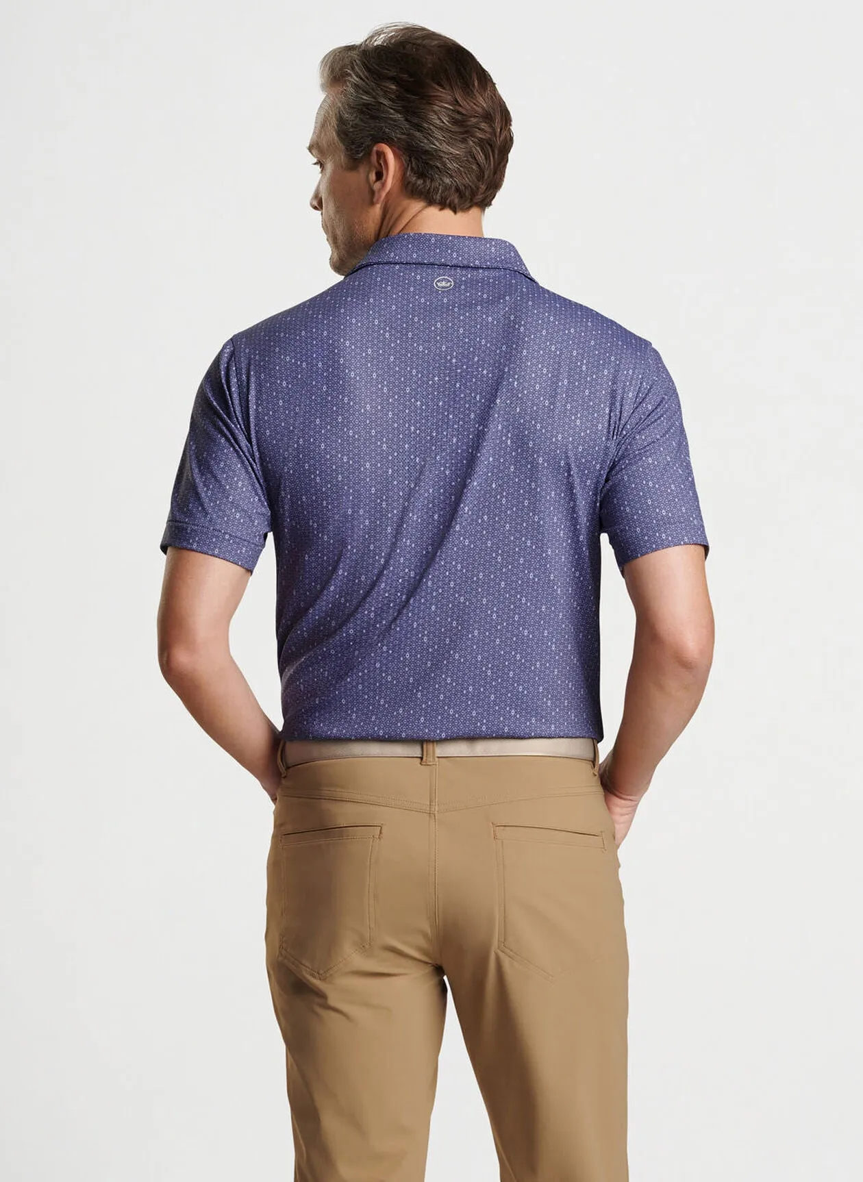 Peter Millar Mens Tailored Fit Harmon Geo Performance Jersey Polo - Edwin Spread - LAVENDER FOG