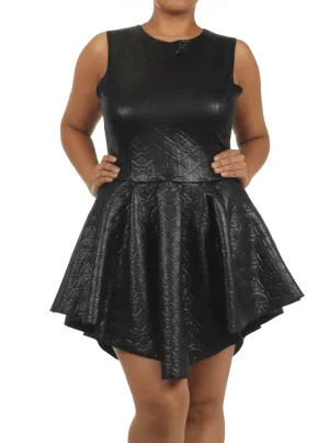 Plus Size Born To Rock Textured Leather Skater Dress