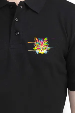 Polo Neck T-Shirt (Men) - Laser Sharp Cat (9 Colours)