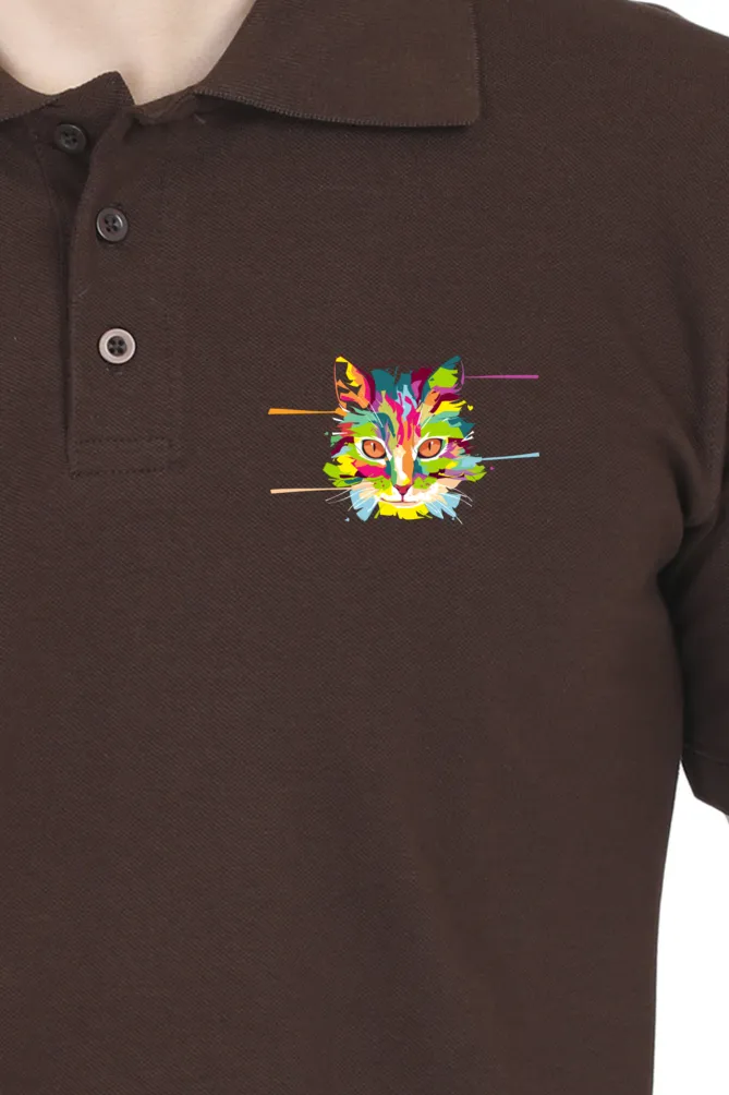 Polo Neck T-Shirt (Men) - Laser Sharp Cat (9 Colours)