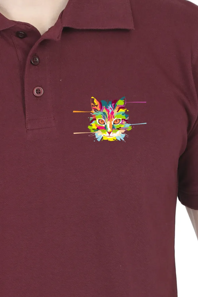 Polo Neck T-Shirt (Men) - Laser Sharp Cat (9 Colours)