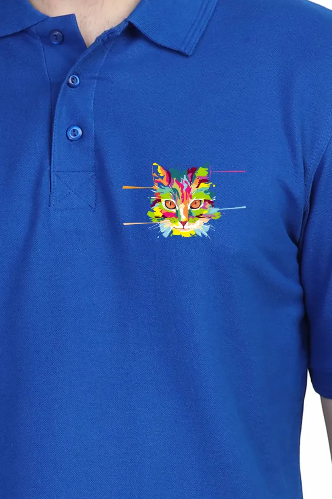 Polo Neck T-Shirt (Men) - Laser Sharp Cat (9 Colours)