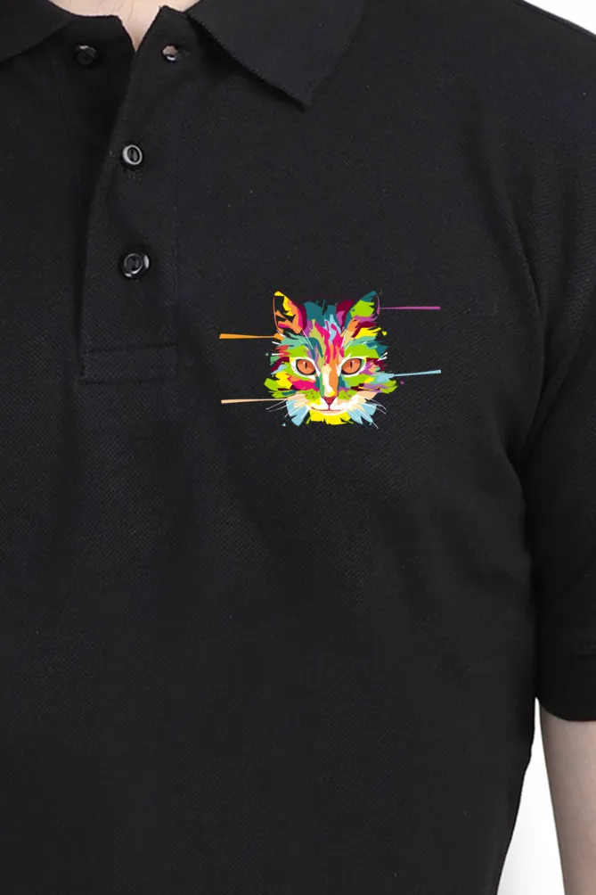 Polo Neck T-Shirt (Men) - Laser Sharp Cat (9 Colours)