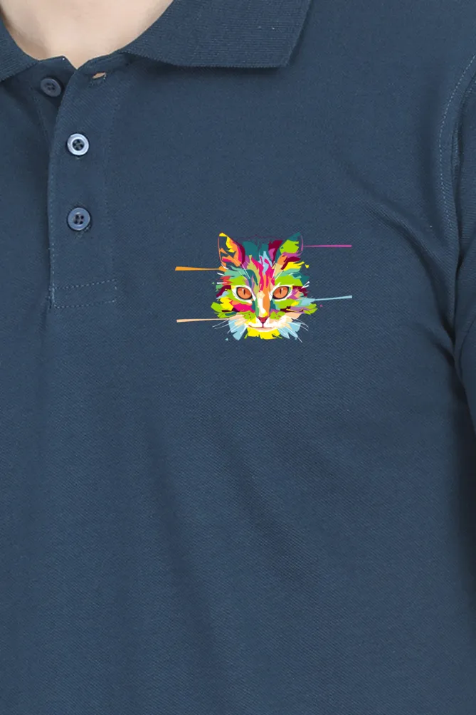 Polo Neck T-Shirt (Men) - Laser Sharp Cat (9 Colours)
