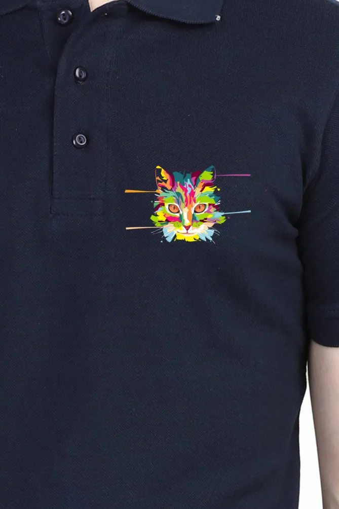 Polo Neck T-Shirt (Men) - Laser Sharp Cat (9 Colours)