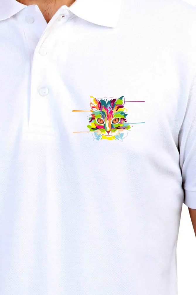 Polo Neck T-Shirt (Men) - Laser Sharp Cat (9 Colours)