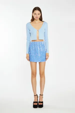 Powder-Blue Velvet-Sequin Bodycon Mini-Skirt