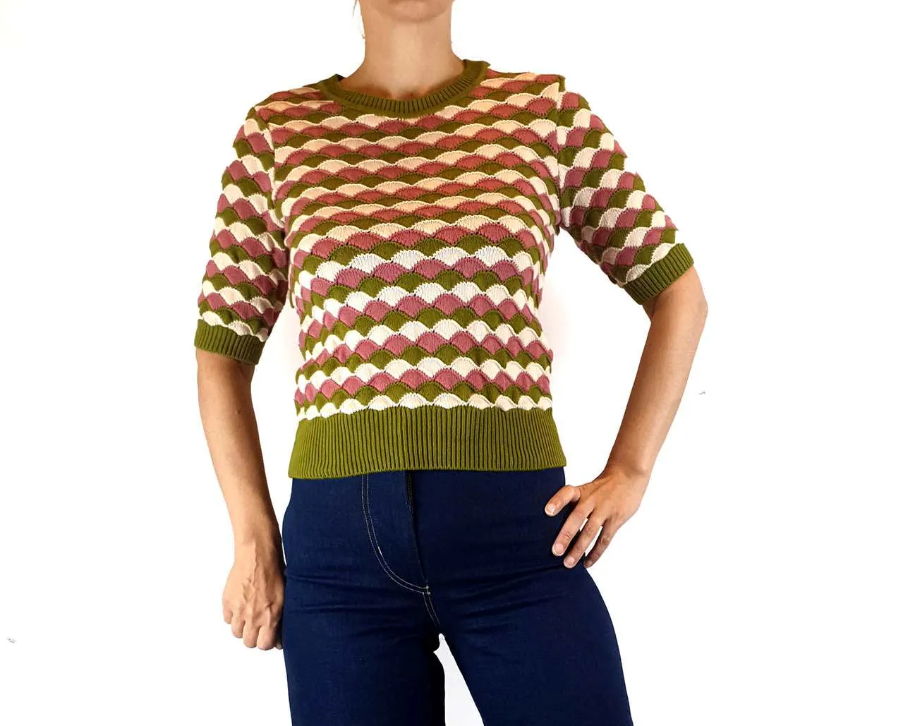 Princess Highway 100% cotton colourful half sleeve knit top size 8