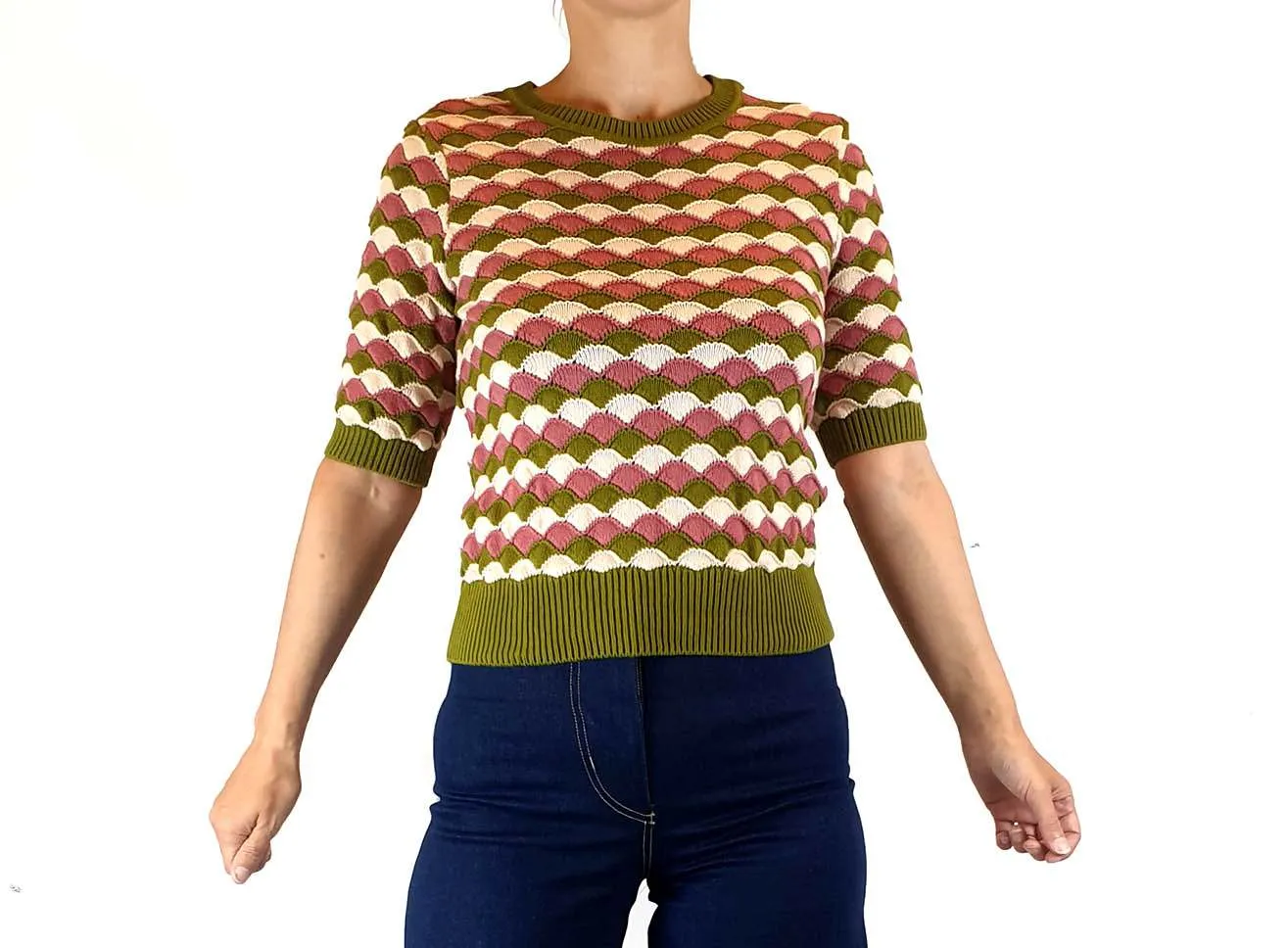Princess Highway 100% cotton colourful half sleeve knit top size 8
