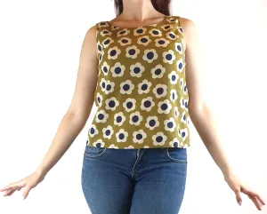 Princess Highway sleeveless cropped olive top with flower print size 10