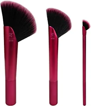 Real Techniques Rebel Edge Makeup Brushes, Cropped Brush Heads for Powder, Eyeshadow, Highlighter, and Blush, Set of 3