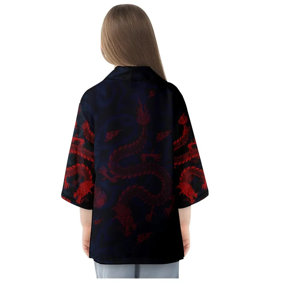 Red Dragon Print Yukata Top