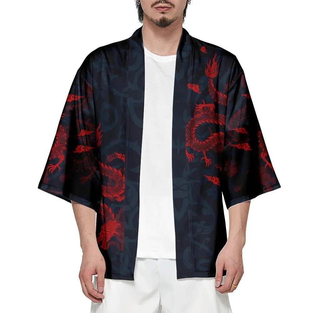 Red Dragon Print Yukata Top