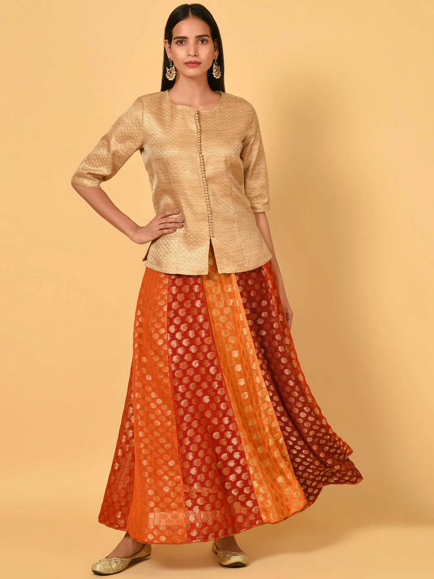 Red multi confetti panelled skirt