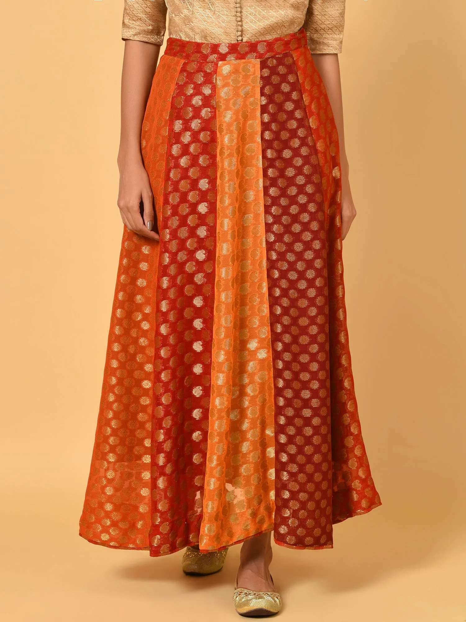 Red multi confetti panelled skirt
